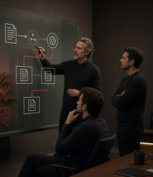 A team planning an AI-enabled business workflow