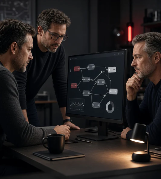 Software architects reviewing an AI platform architecture